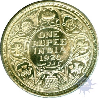 Silver One Rupee Coin of King George V  of Calcutta Mint of 1920.