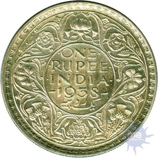 Silver One Rupee Coin of King George VI of  Bombay Mint of 1938.