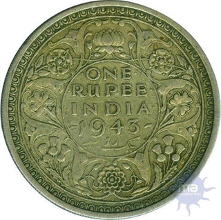 Silver One Rupee Coin of  King George VI of  Bombay Mint of 1943,