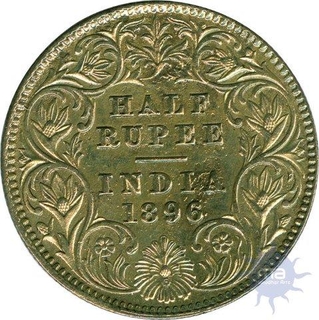 Silver Half Rupee Coin of Victoria Empress of Calcutta Mint of 1896.