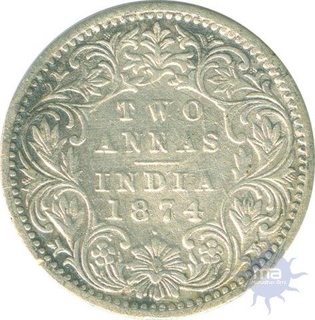 Silver Two  Annas Coin of Victoria Queen V of  Bombay, of 1874,