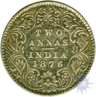 Silver Two  Annas Coin of  Victoria Queen of 1876.