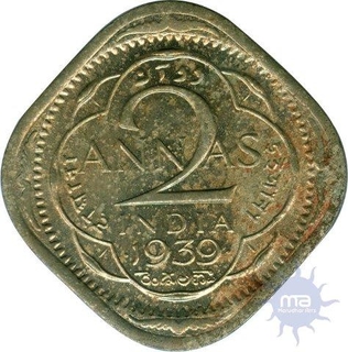 Cupro Nickel Two Annas Coin of King George VI of  Bombay Mint of 1939.