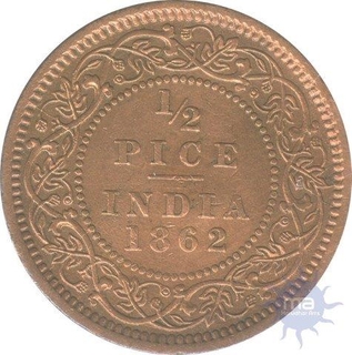 Copper Half  Pice Coin of  Victoria Empress of 1862.