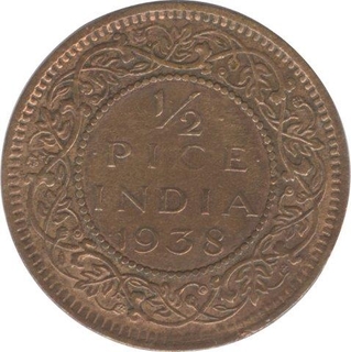 Bronze Half Pice Coin of King George VI of  Calcutta Mint of 1938.