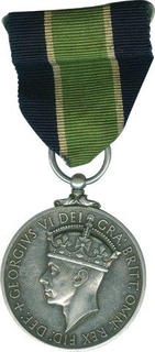 Silver Medal of King George VI of Colonial Police  Medal and Ribbon of 1938.