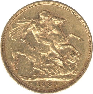 Gold Sovereign Coin of  Melbourn Mint of  UK of  1888.