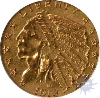 Gold Five Dollars Coin of USA of 1913.