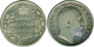 Silver Half Rupee Coins of Edward VII of 1910.