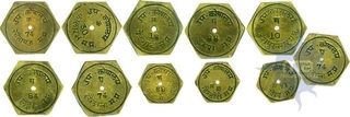 Bronze Octagonal and Circular Tokens.