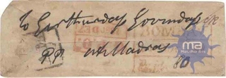 Postal Letter from Bombay to Madras with 3 Line Dispatch Post Mark in Red