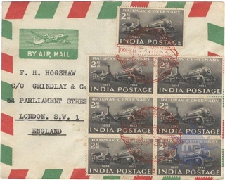 Private Cover bearing stamps of 2 Annas railway of 1953.