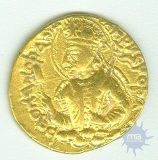 Gold Dinar Coin of Huvishka of Kushan Dynasty.