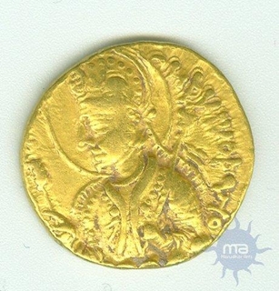 Gold Dinar Coin of Huvishka of Kushan Dynasty.