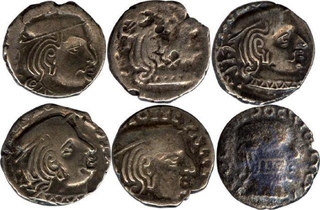 Silver Drachm (6) of Damjadasri, Vishasimha, Vijaysena & Rudrasena of Western Kshatrapas.