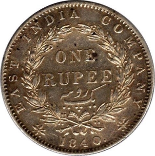 Silver One Rupee Coin of Victoria Queen of Calcutta Mint of 1840.