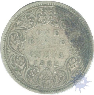 Silver One Rupee Coin of Victoria Queen of Bombay Mint of 1862.