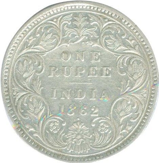 Silver One Rupee Coin of Victoria Queen of Bombay Mint of 1862.