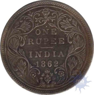 Silver One Rupee Coin of Victoria Queen of Bombay Mint of 1862.