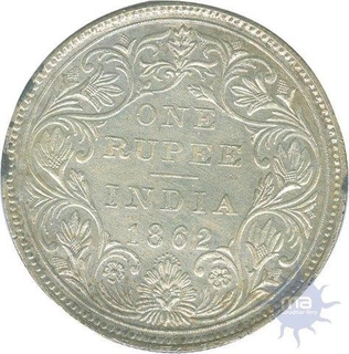 Silver One Rupee Coin of Victoria Queen of Bombay Mint of 1862.