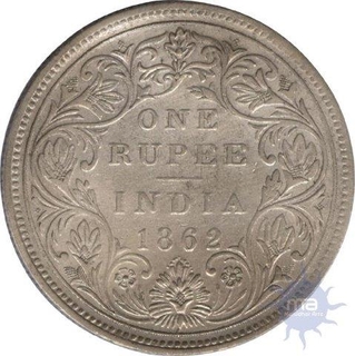 Silver One Rupee Coin of Victoria Queen of Bombay Mint of 1862.