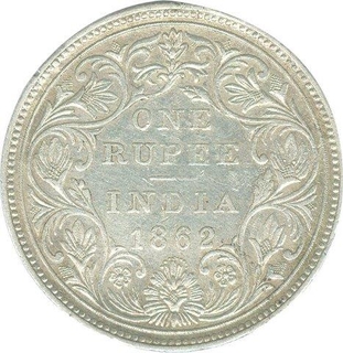 Silver One Rupee Coin of Victoria Queen of Bombay Mint of 1862.