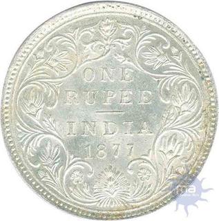 Silver One Rupee Coin of Victoria Empress of Bombay Mint of 1877.