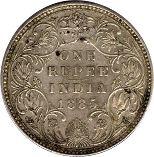 Silver One Rupee Coin of Victoria Empress of Bombay Mint of 1885.