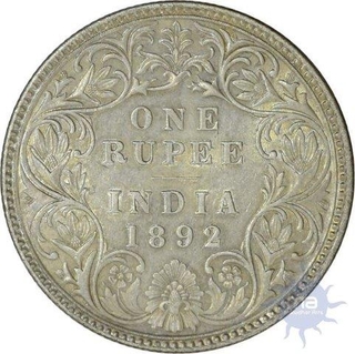 Silver One Rupee Coin of Victoria Empress of Bombay Mint of 1892.