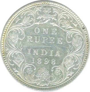 Silver One Rupee Coin of Victoria Empress of Bombay Mint of 1898.