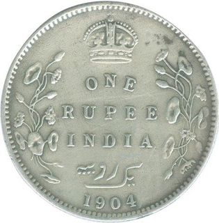 Silver One Rupee Coin of King Edward VII of Bombay Mint of 1904.