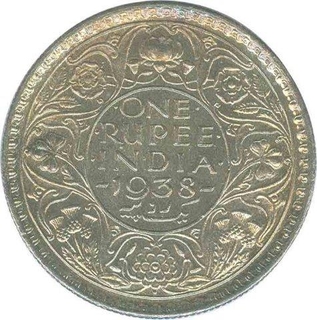 Silver One Rupee of King Geroge VI Bombay Mint of 1938.