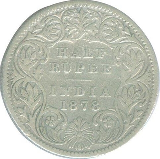 Silver Half Rupee of Victoria Empress of Calcutta Mint of 1878.