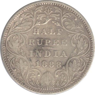 Silver Half Rupee of Victoria Empress of Bombay Mint of 1888.