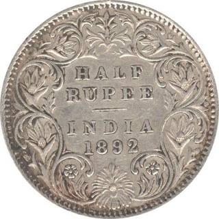 Silver Half Rupee of Victoria Empress of Bombay Mint of 1892.