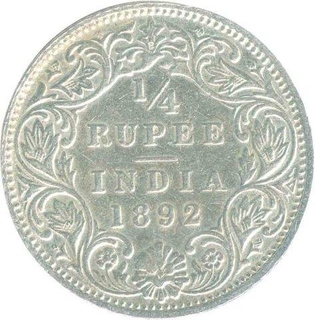 Silver Quarter Rupee of Victoria Empress of Bombay Mint of 1892.