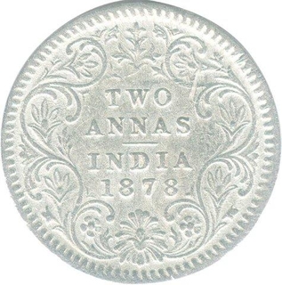 Silver Two Annas of Victoria Empress of Calcutta Mint of 1878.