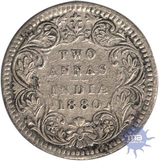 Silver Two Annas of Victoria Empress of Calcutta Mint of 1880.