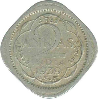 Cupro Nickle Two Annas King George VI of Bombay Mint of 1939.