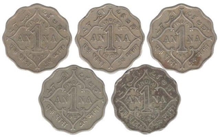 Cupro Nickle One Anna (5) of King George V of Bombay & Calcutta Mint of 1924 1927 1929 1935 &1936.