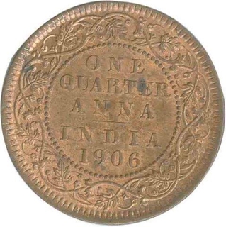 Copper Quarter Anna of King Edward VII of Calcutta Mint of 1906.