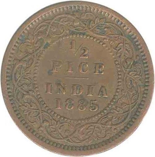 Copper Half Pice of Victoria Empress of Calcutta Mint of 1885.