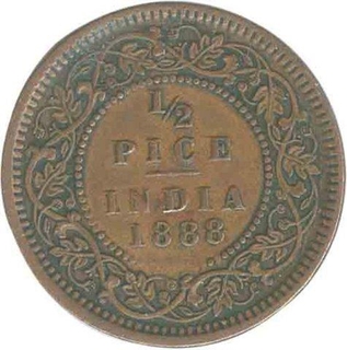 Copper Half  Pice of Victoria Empress of Calcutta Mint of 1888.