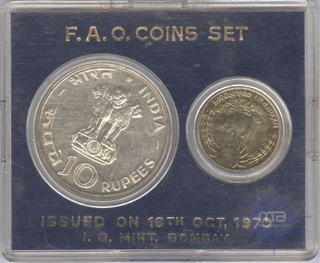 UNC Set of Ten Rupees & Twenty Paisa of Bombay Mint of 1970.