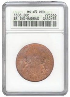 Copper Twenty Cash Coin of Madras Presidency of 1808.