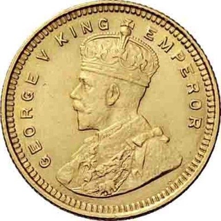 Gold Fifteen Rupee Coin of King George V of 1918.