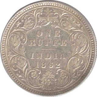 Silver Rupee Coin of Victoria Queen of Bombay Mint of 1862.