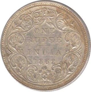 Silver Rupee Coin of Victoria Queen of Bombay Mint of 1862.