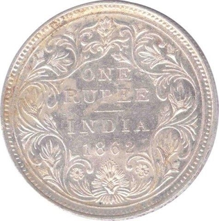 Silver Rupee Coin of Victoria Queen of Bombay Mint of 1862.