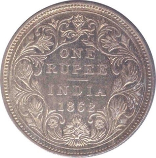 Silver Rupee Coin of Victoria Queen of Bombay Mint of 1862.